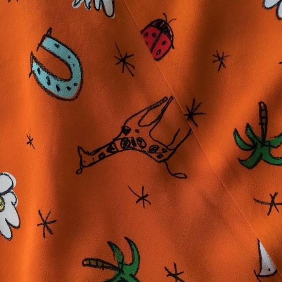 Staud Hash Good Vibes Fun Novelty print Orange Nectarine midi skirt - Picture 12 of 14